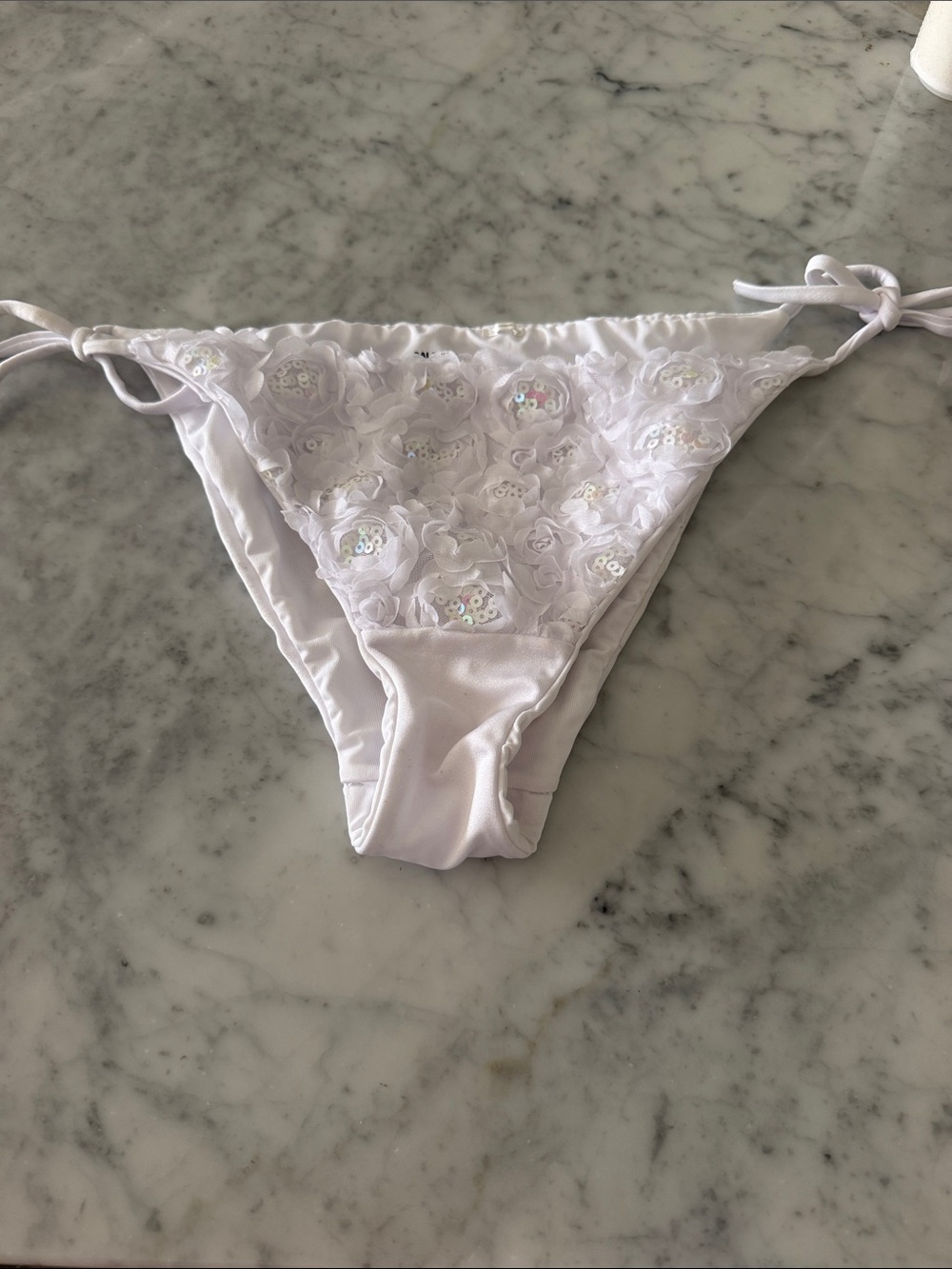 Calzedonia White Floral Sequin Tie-Side Bikini Bottoms
